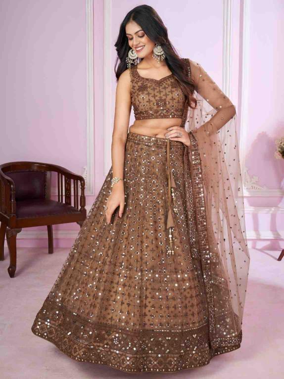 Vamika  Soft Net Brown Designer lehenga choli distributors in Kolkata